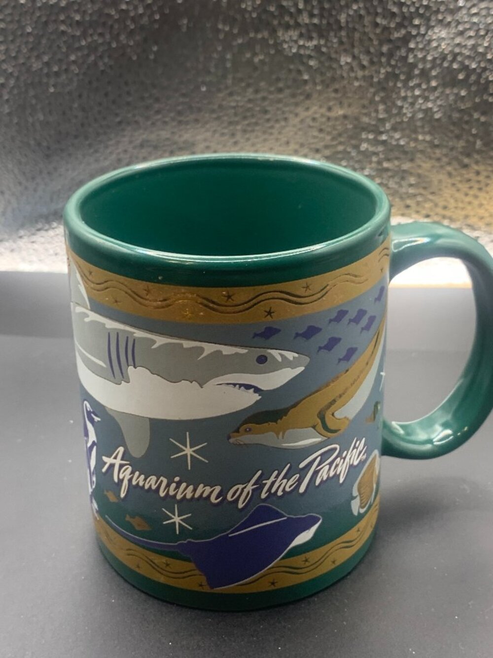 Aquarium Of The Pacific Dark Green Enamel Merchandise Coffee Mug SELLING AS IS